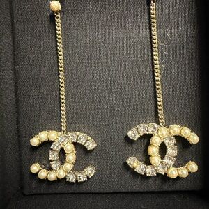 CHANEL CC Crystal and Pearl Dangling Earrings. 20B Collection Rare